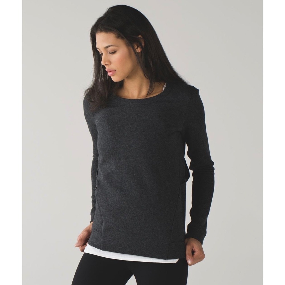 Lululemon Yin To You Pullover Dark Grey Heathered Open Back Sweatshirt Size 6